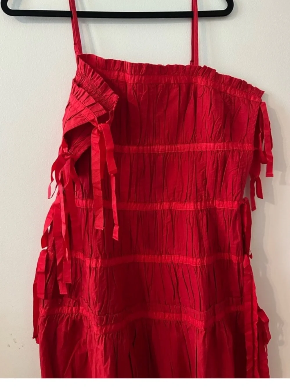 NWT Topshop Vibrant Red Ruched Panel Midi Maxi Dress with Tie Sides 8 - Picture 7 of 11